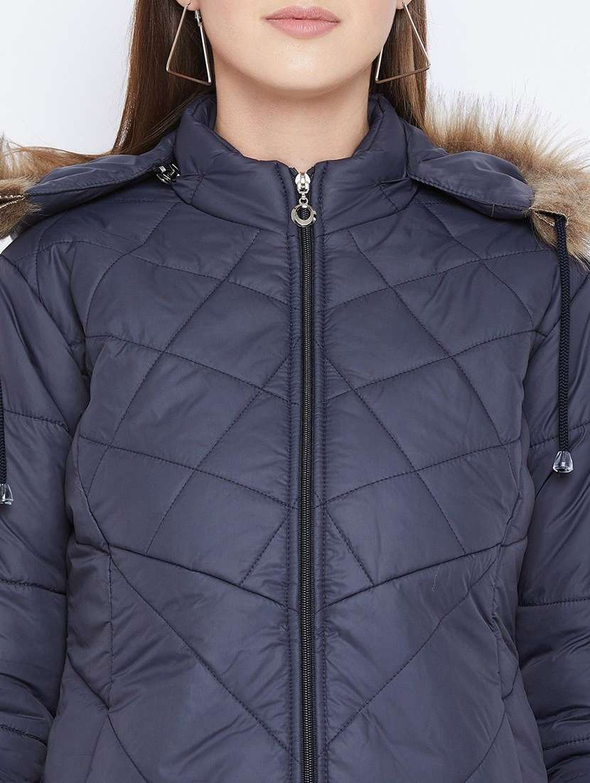 women solid long sleeve hooded quilted jacket - 22263824 -  Standard Image - 3
