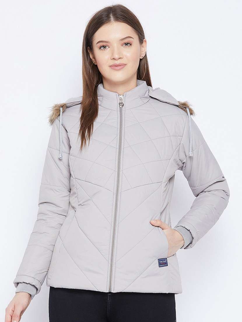 women long sleeve hooded quilted jacket