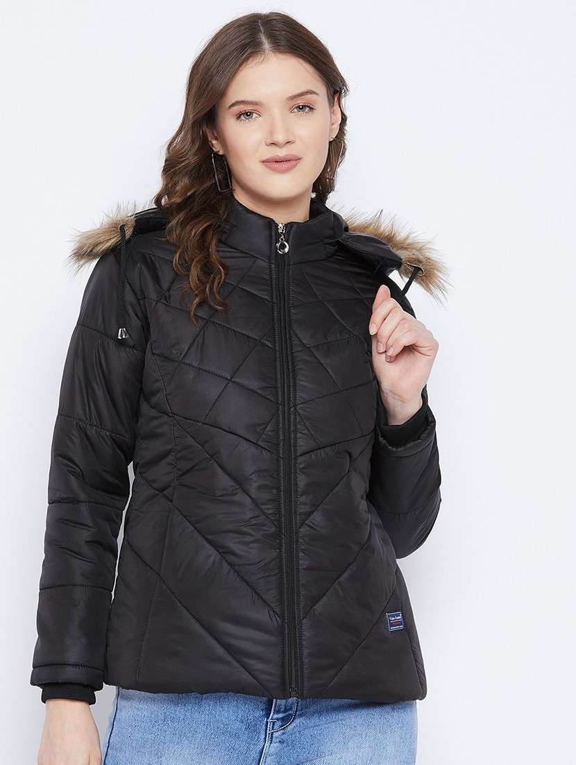 women long sleeve hooded quilted jacket