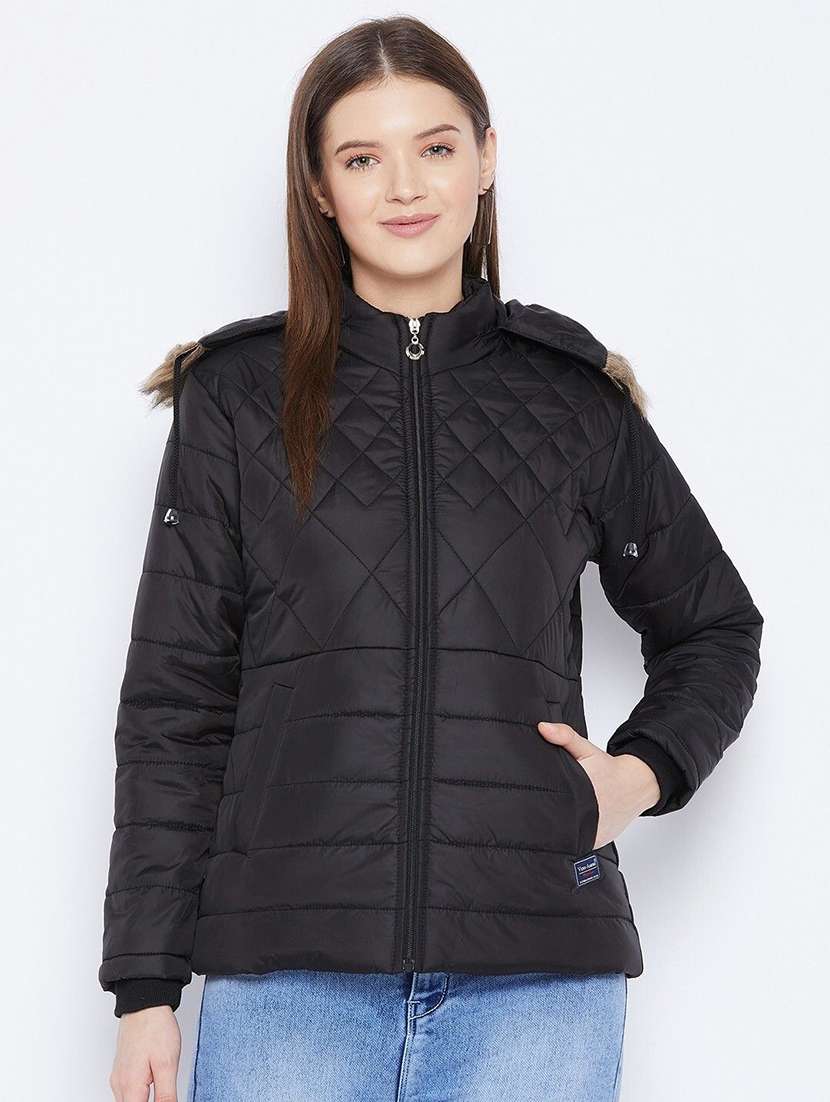 women long sleeve hooded quilted jacket