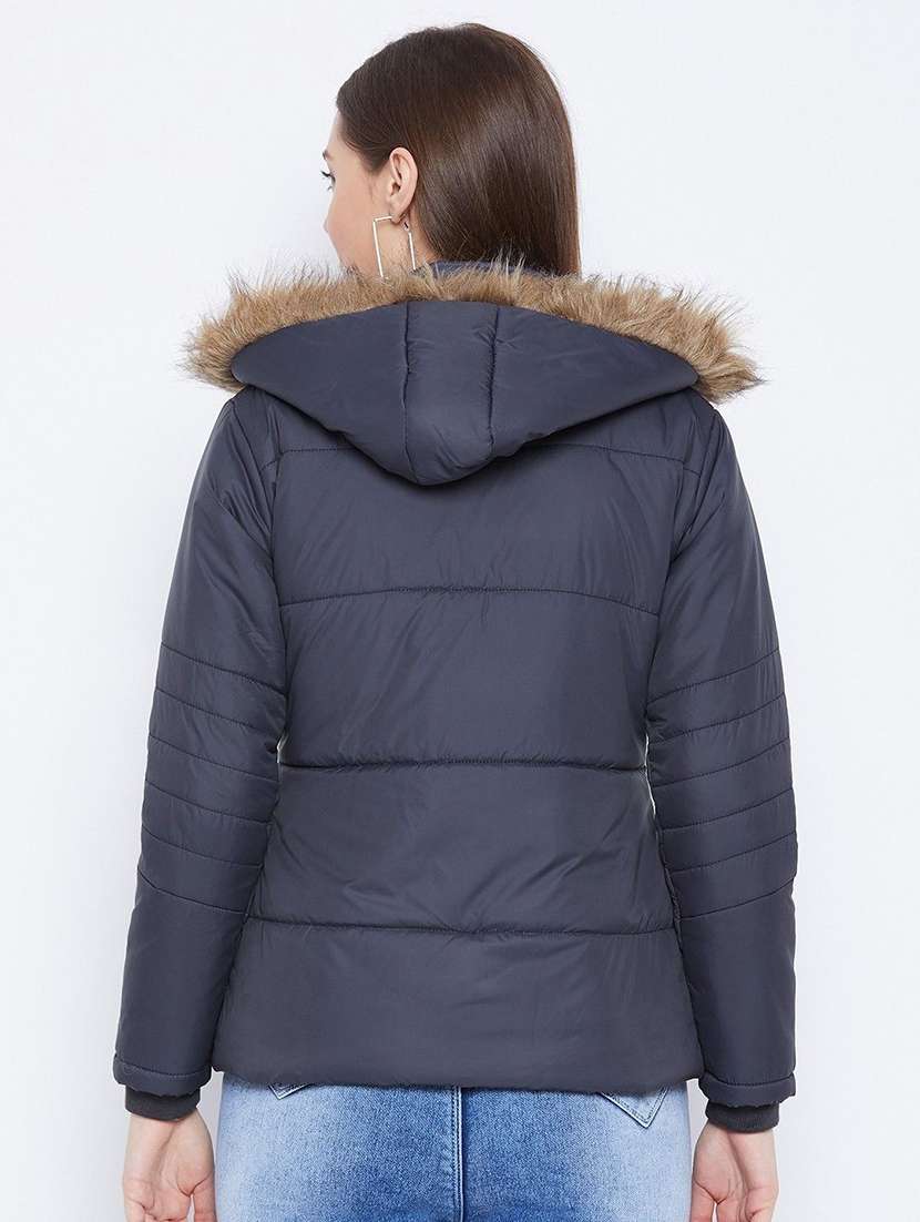 women solid long sleeve hooded quilted jacket - 22263836 -  Standard Image - 3