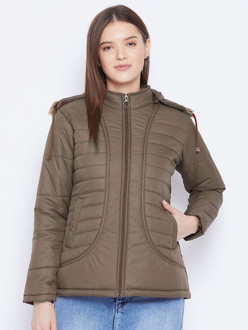 women long sleeve hooded quilted jacket