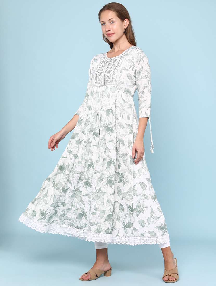 women printed three quarter sleeve flared kurta - 22263987 -  Standard Image - 3