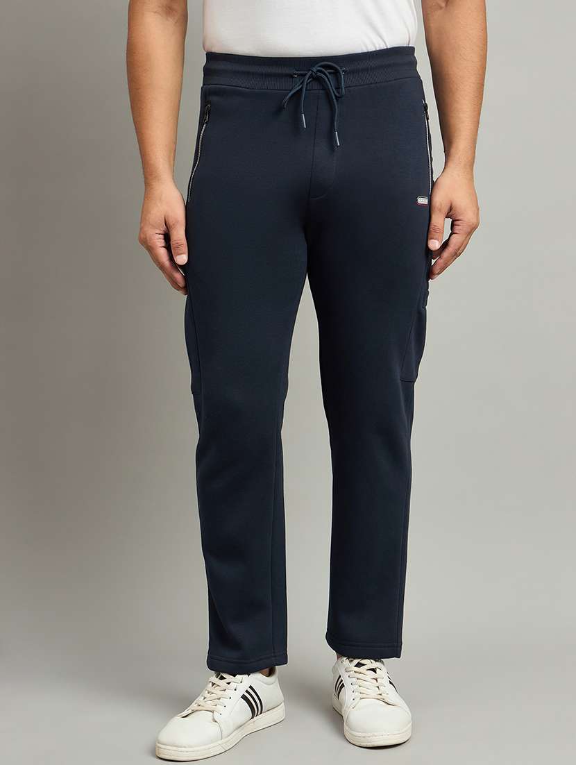 men solid mid rise regular fit track pant