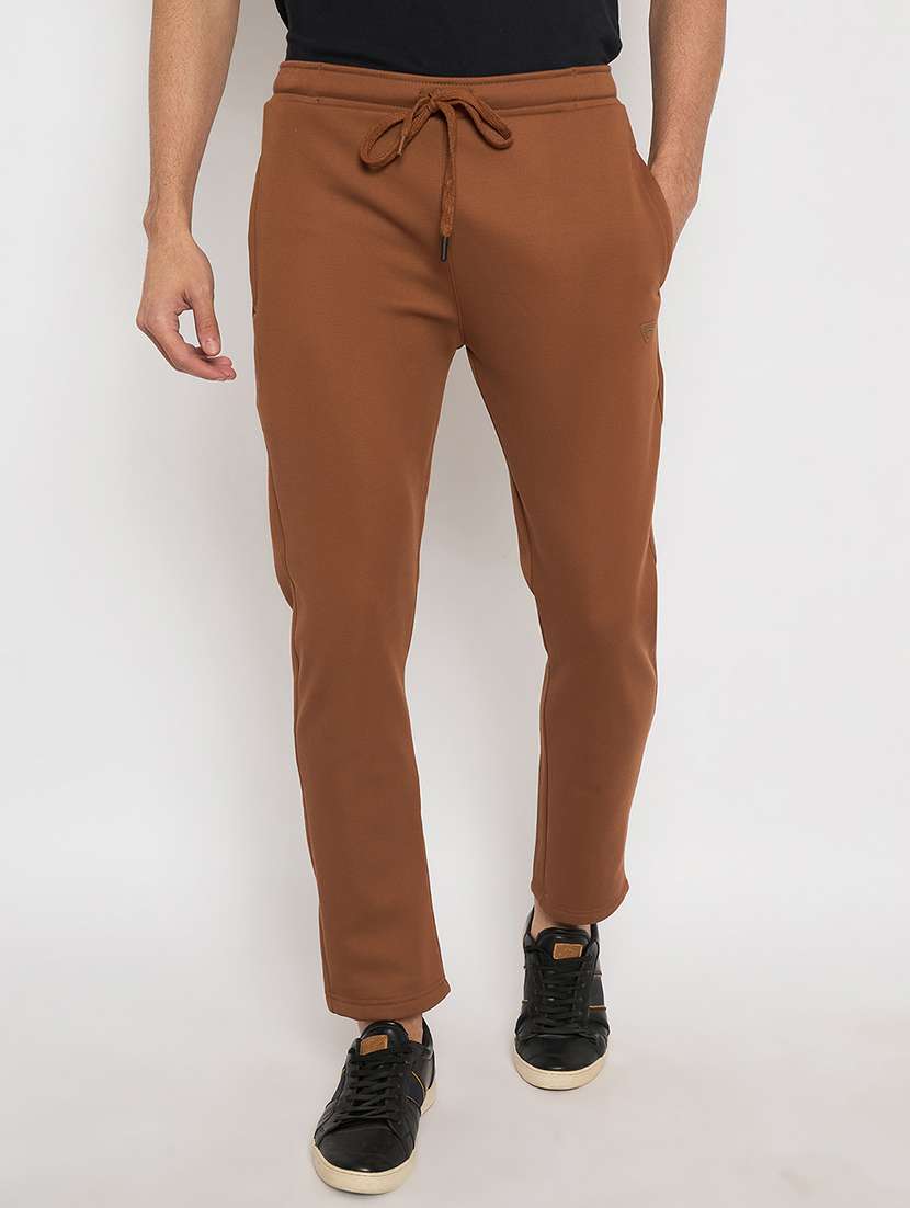 men solid mid rise regular fit track pant