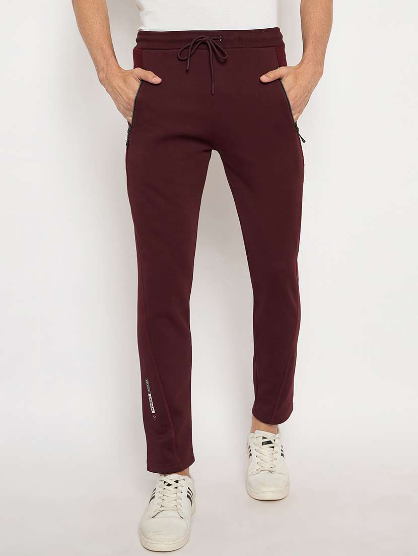 men solid mid rise slim fit track pant
