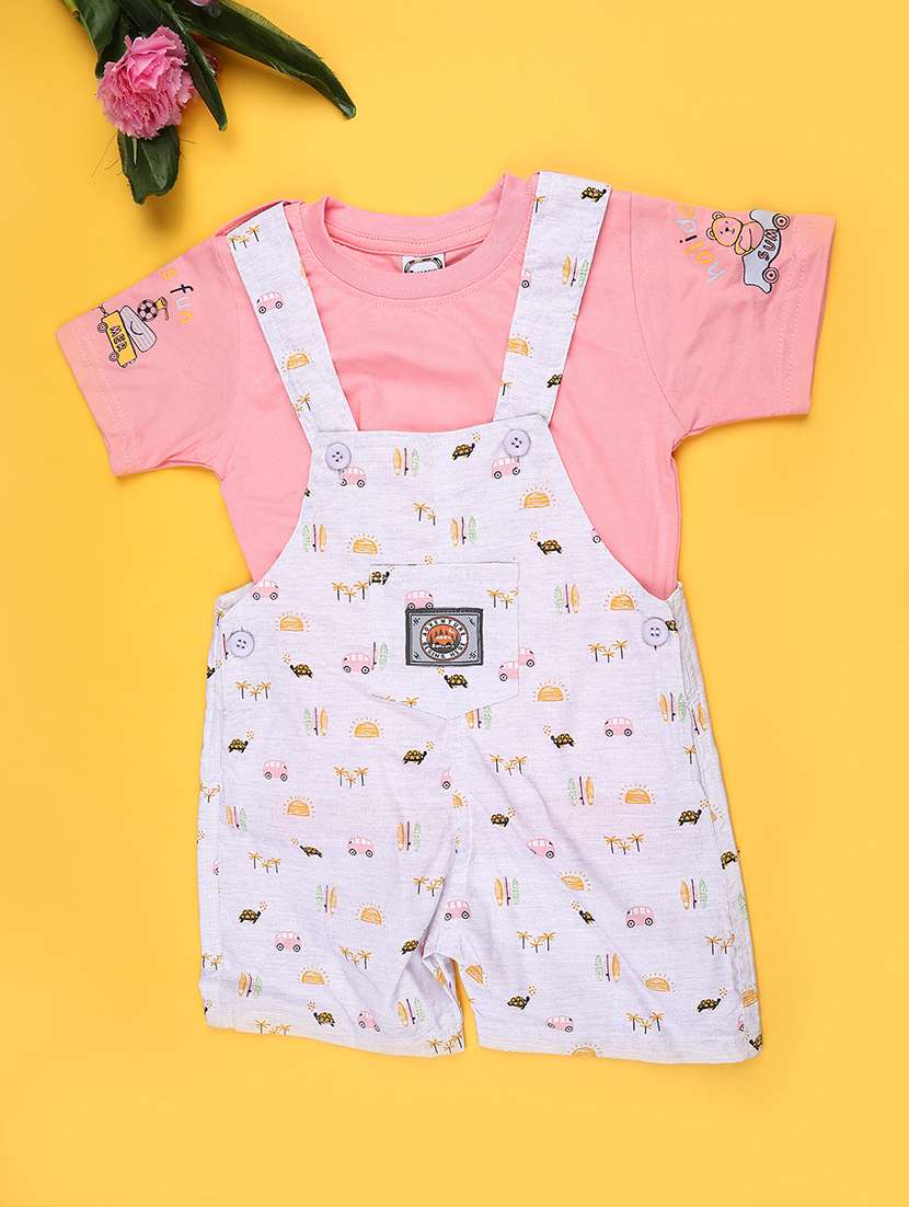 kids printed short sleeve t-shirt & dungaree set