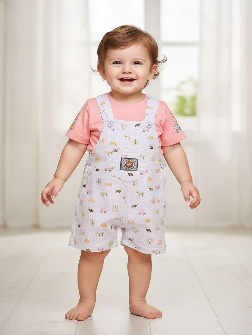 kids printed short sleeve t-shirt & dungaree set