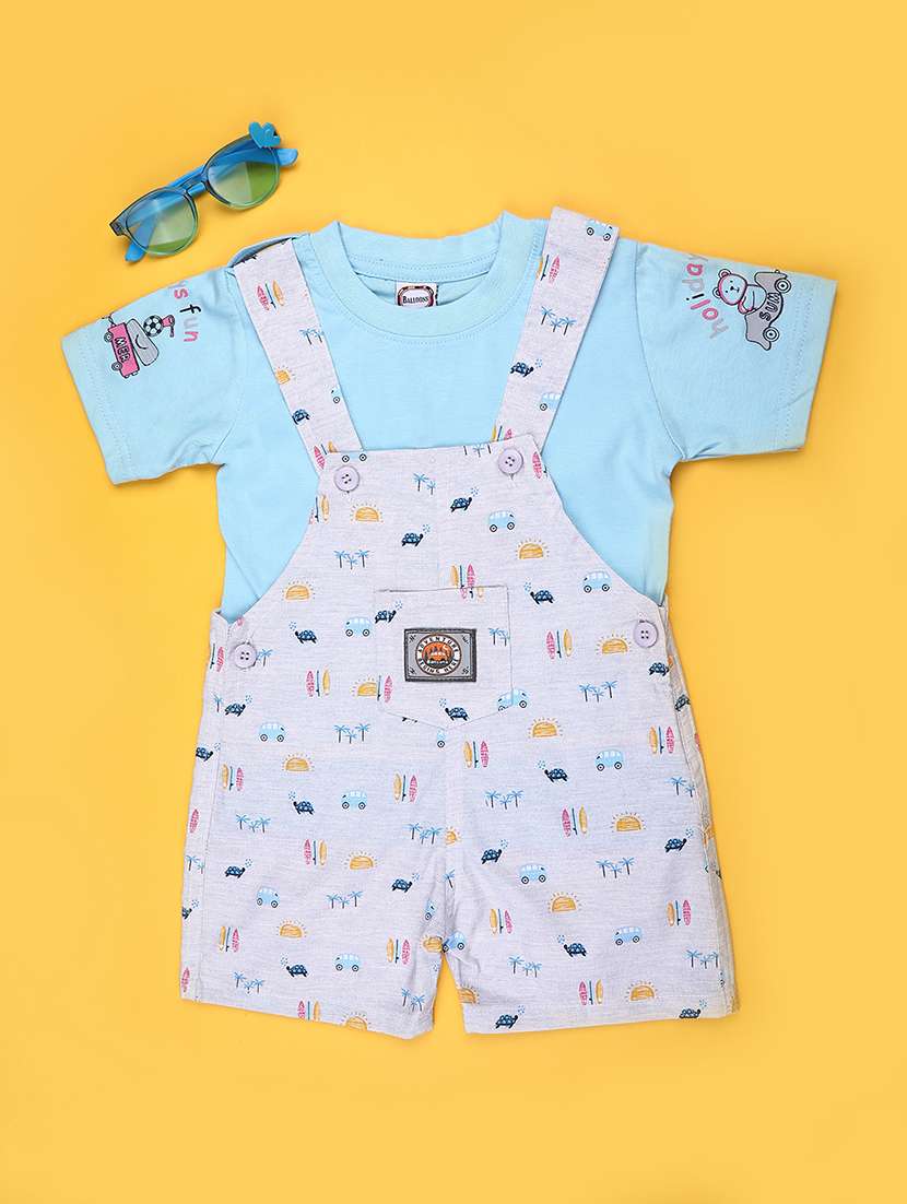 kids printed short sleeve t-shirt & dungaree set