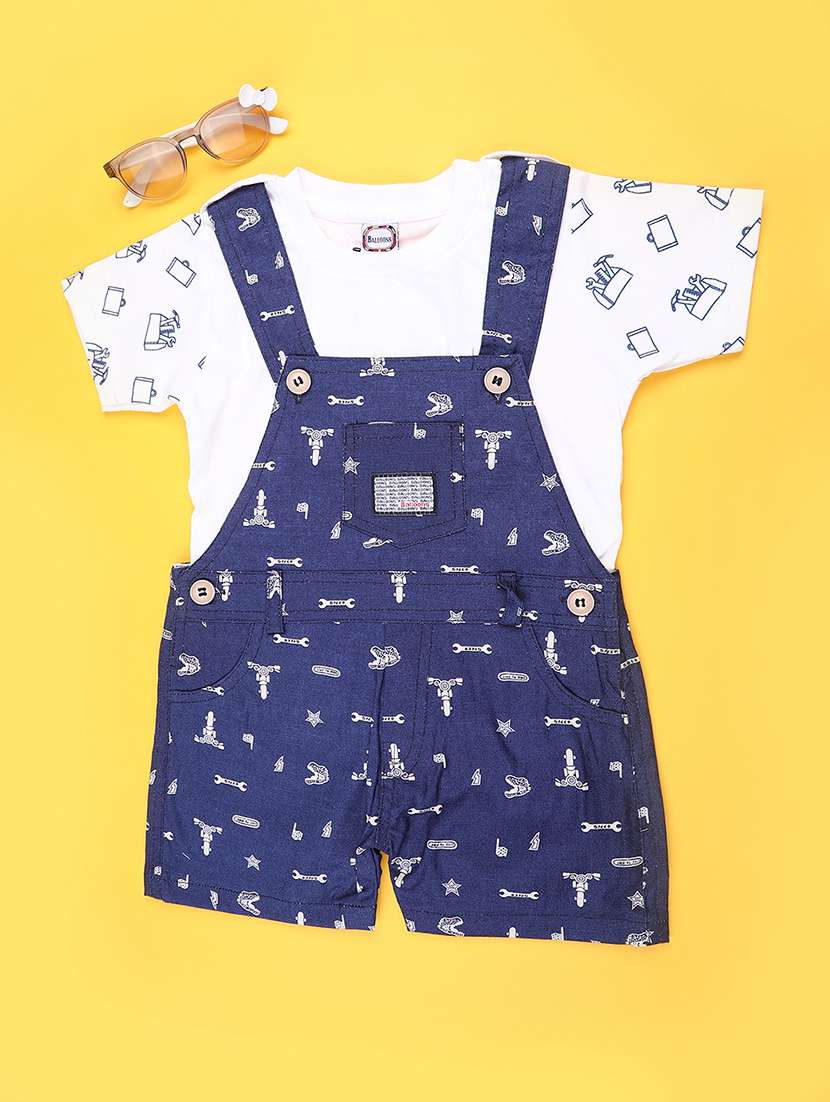 kids printed short sleeve t-shirt & dungaree set
