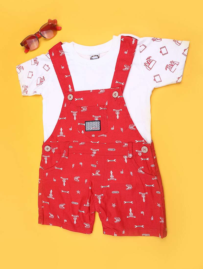 kids printed short sleeve t-shirt & dungaree set
