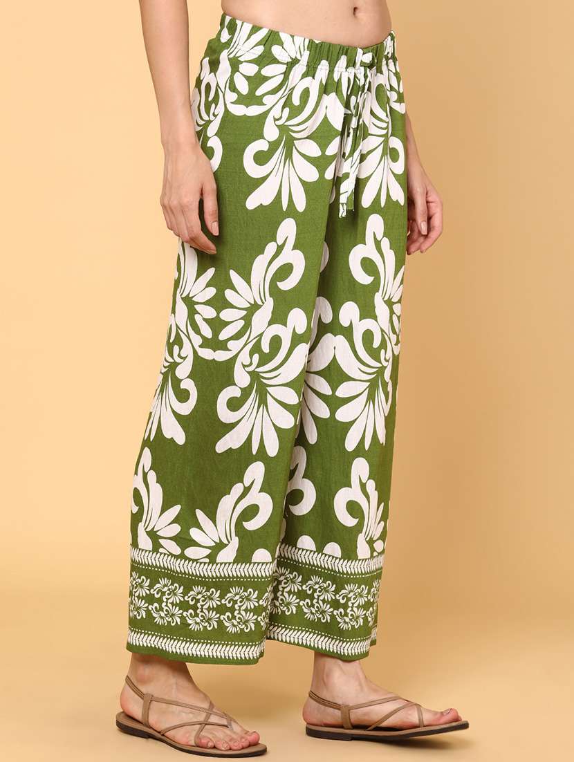 women printed mid rise straight palazzo