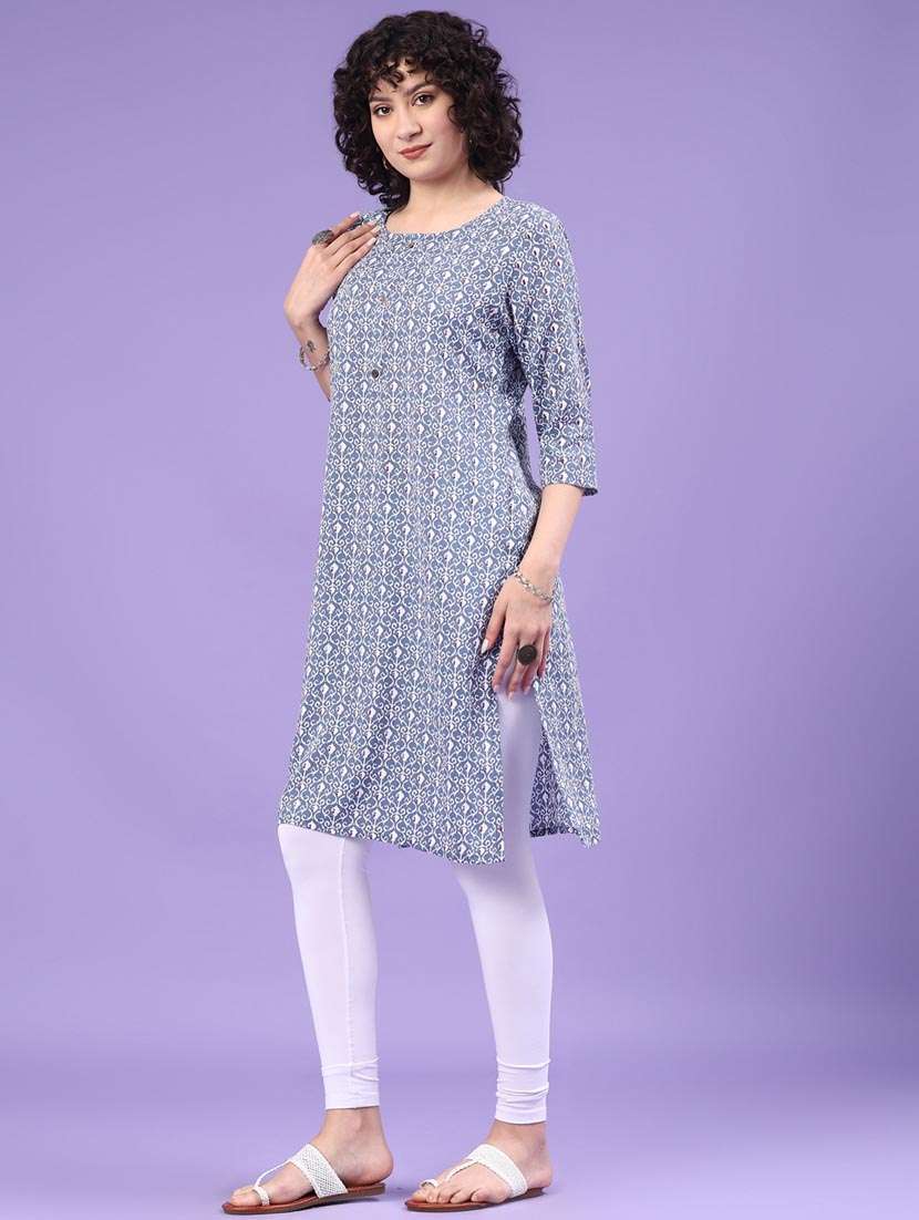 women printed three quarter sleeve straight kurta - 22264123 -  Standard Image - 3