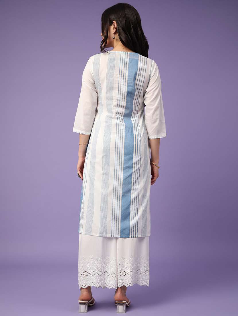 women printed three quarter sleeve fusion kurta - 22264126 -  Standard Image - 3