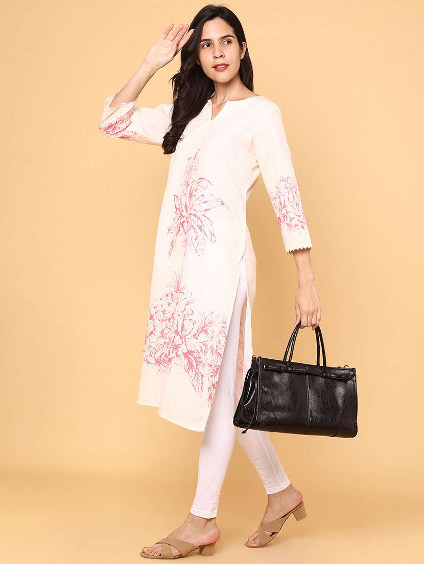 women floral three quarter sleeve straight kurta