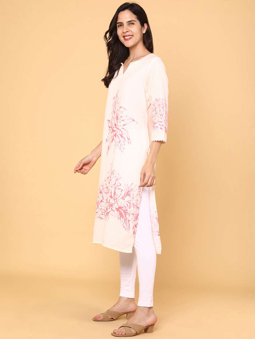 women floral three quarter sleeve straight kurta - 22264129 -  Standard Image - 3