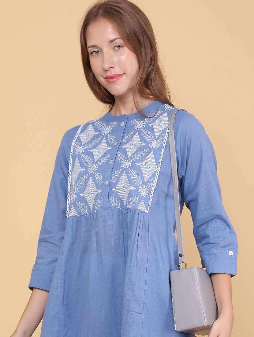women embroidered three quarter sleeves a-line kurta - 22264133 -  Standard Image - 5