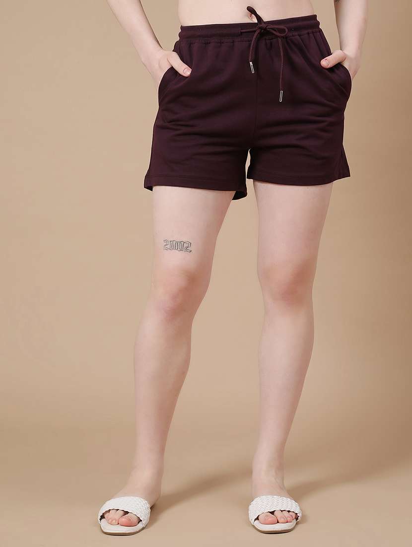 maroon cotton regular shorts