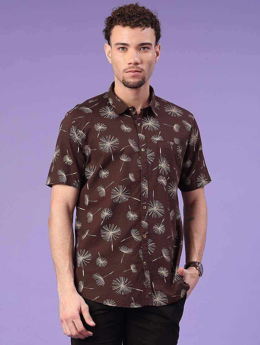 men brown cotton casual shirt