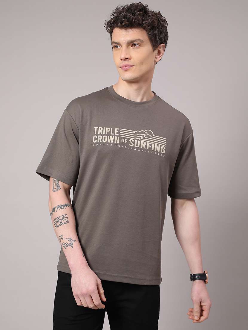 men grey cotton blend plain t-shirt