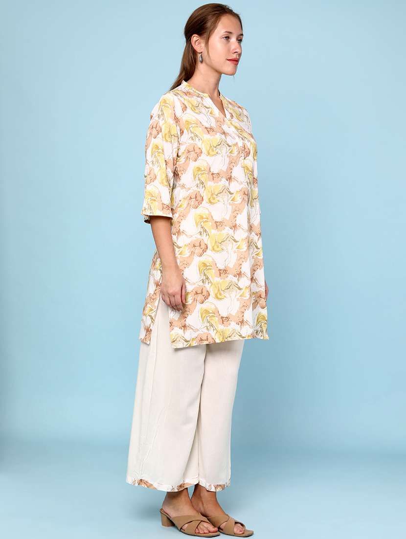 women printed three quarter sleeve kurta palazzo set - 22264199 -  Standard Image - 3