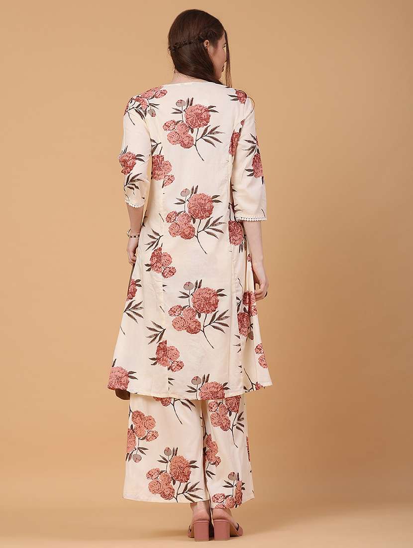 women floral three quarter sleeve ethnic co-ord set - 22264200 -  Standard Image - 3
