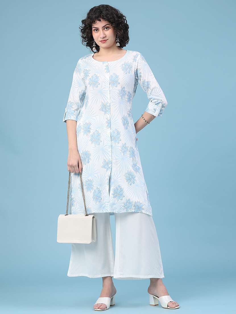 women floral three quarter sleeve kurta palazzo set