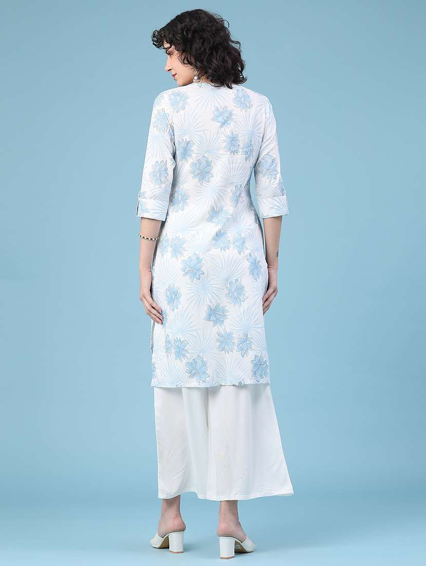 women floral three quarter sleeve kurta palazzo set - 22264203 -  Standard Image - 3