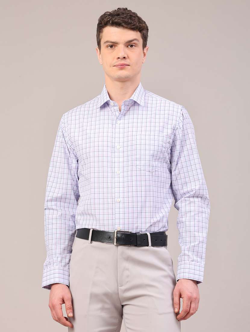 men checkered long sleeve regular fit formal shirt