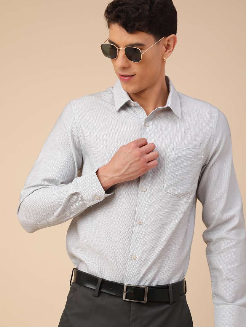 men printed long sleeves formal shirt