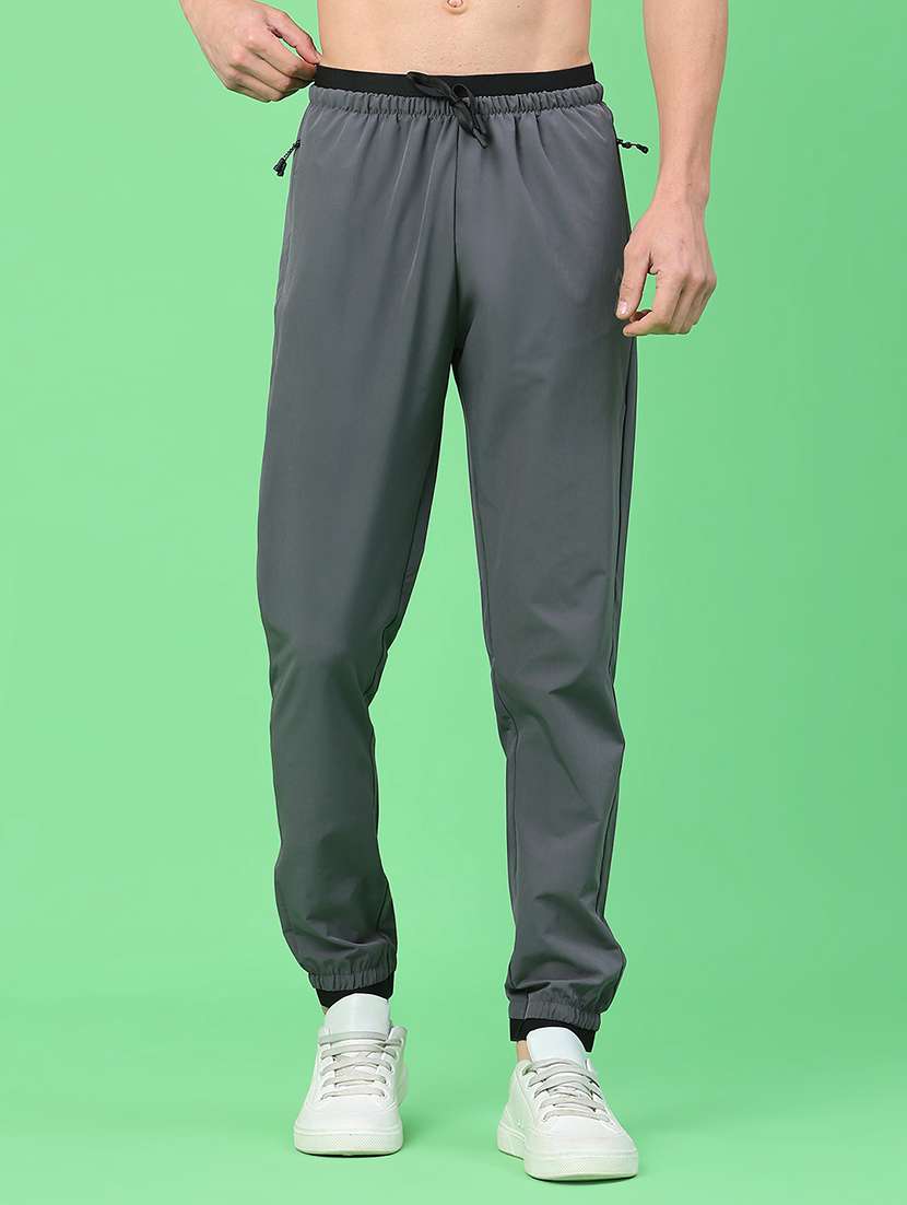 men solid mid rise full length track pant