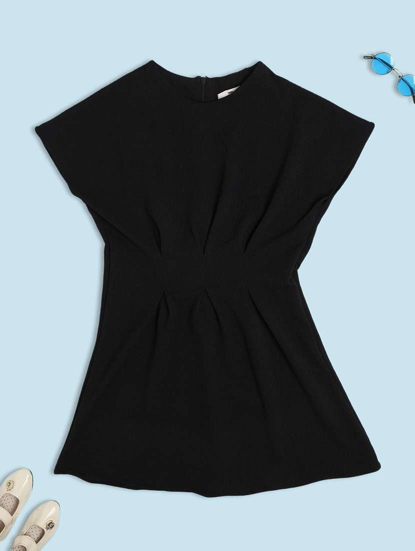 girls solid short sleeve a-line dress