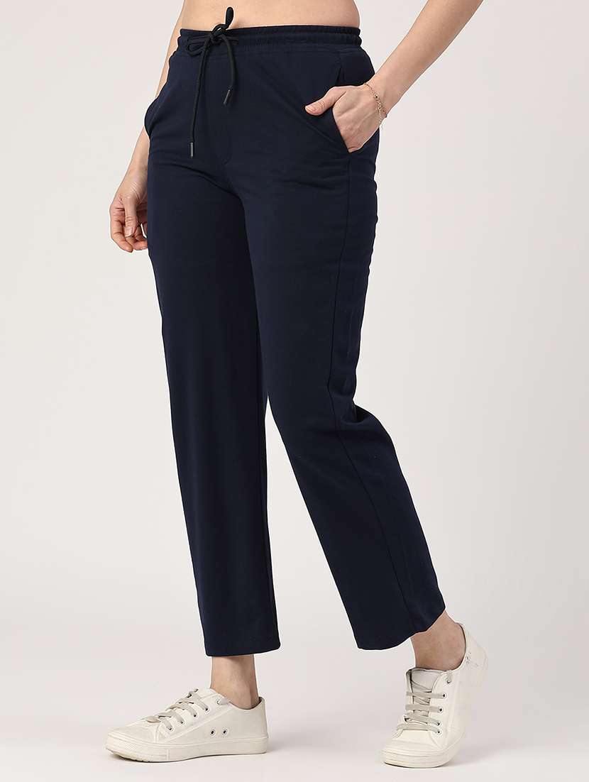 women navy blue cotton track pant full length track pant