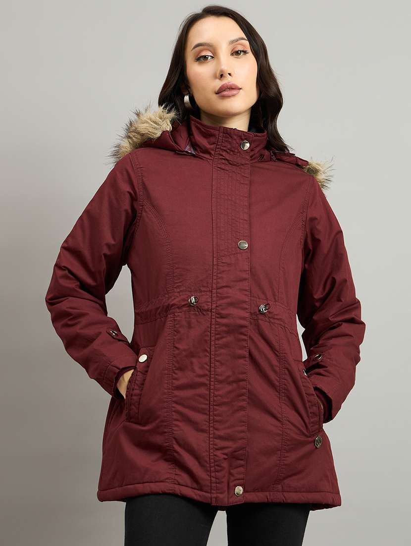 women solid long sleeve hooded quilted jacket