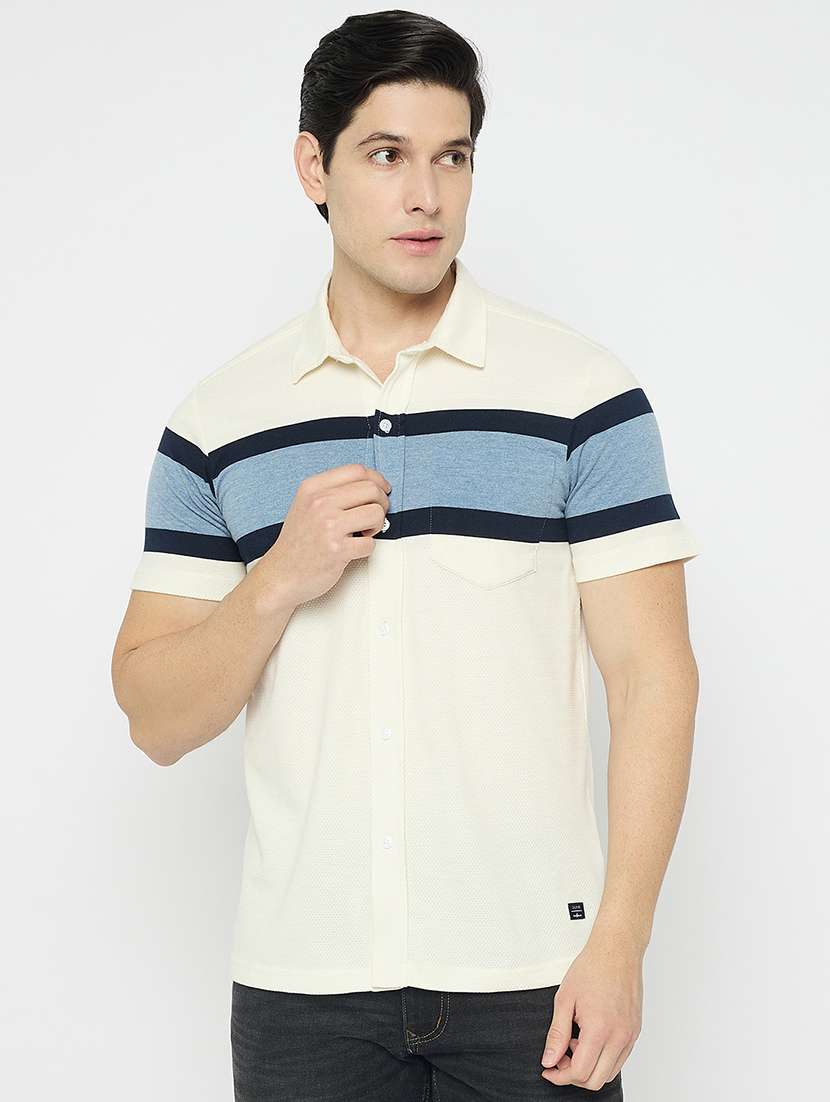 men striped short sleeve slim fit casual shirt