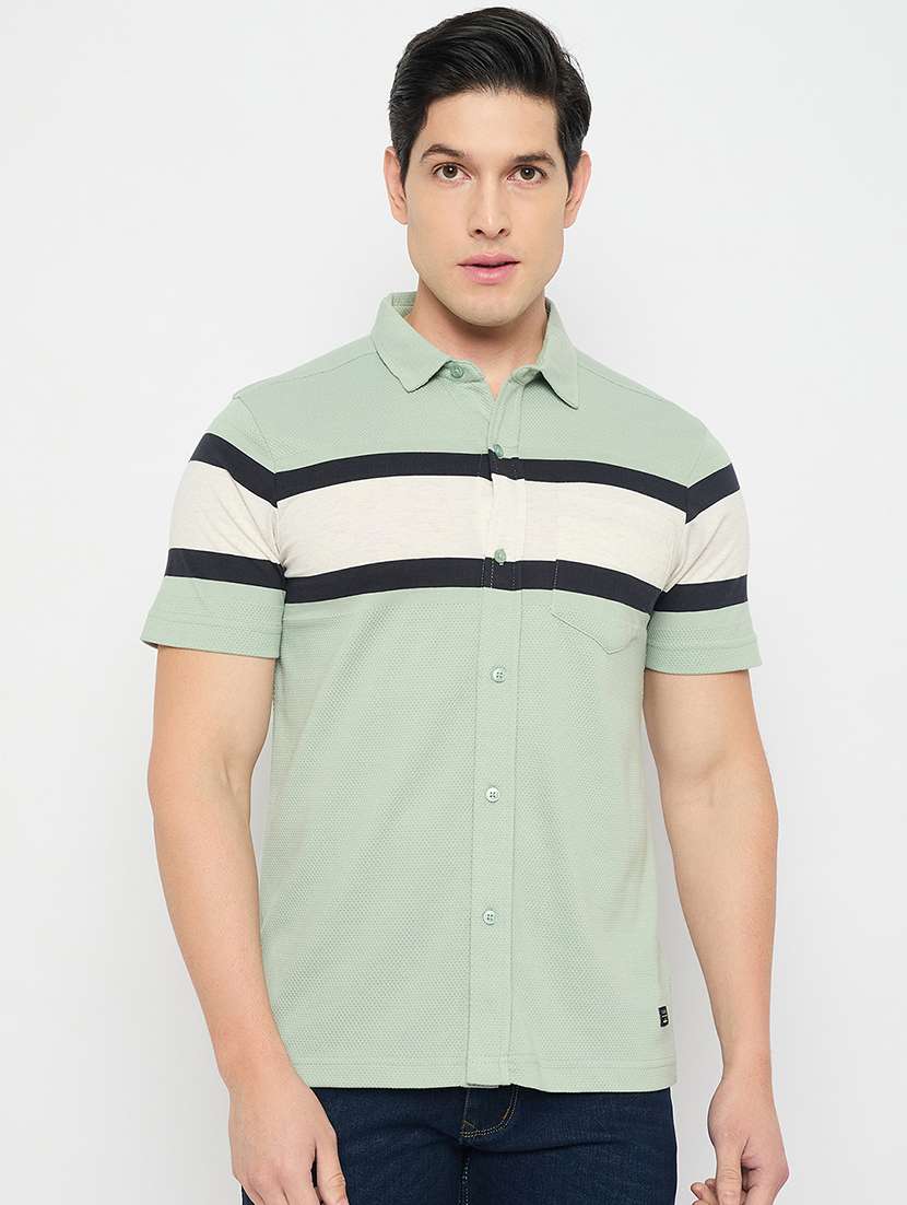 men striped short sleeve slim fit casual shirt