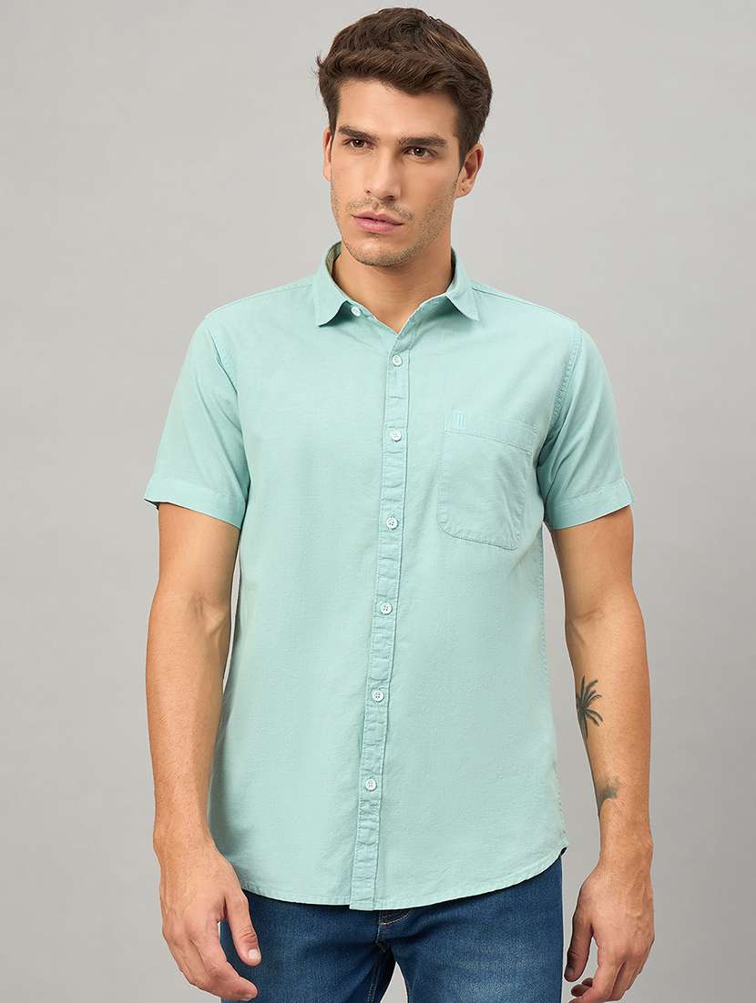 men solid short sleeve slim fit casual shirt