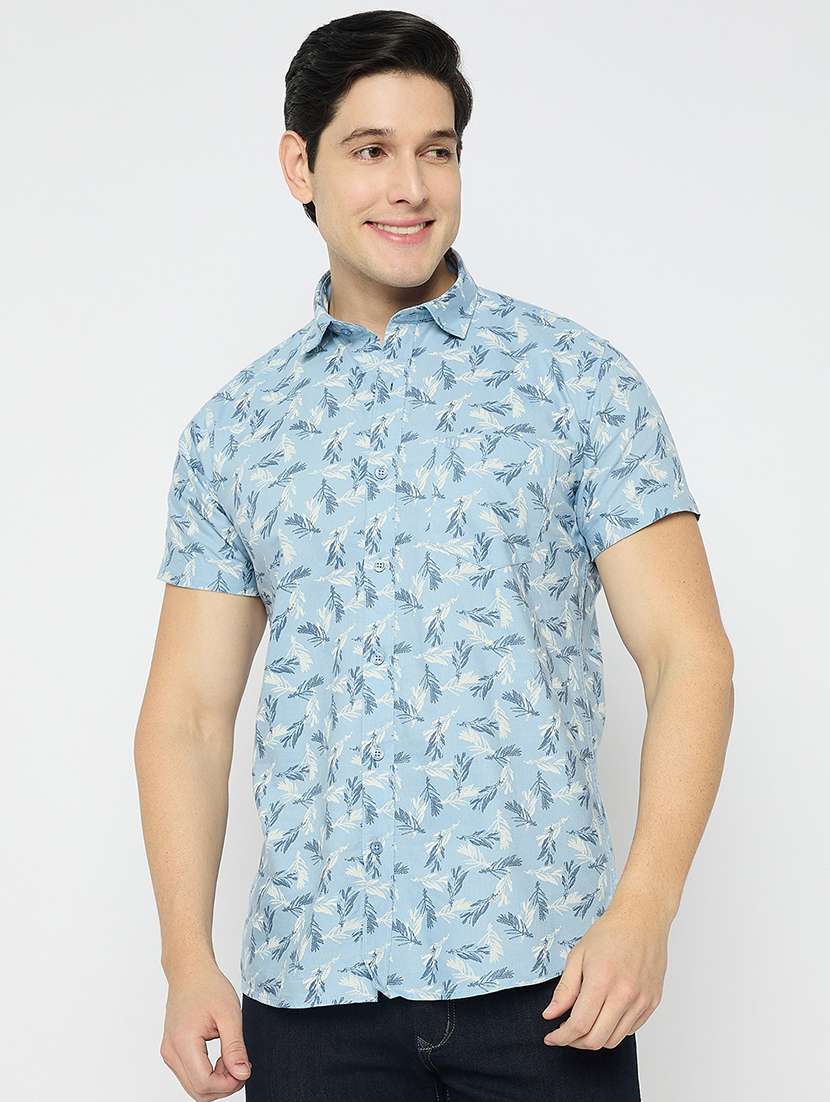 men printed short sleeve slim fit casual shirt