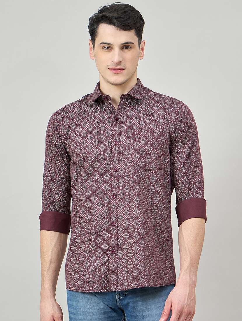 men printed long sleeve slim fit casual shirt