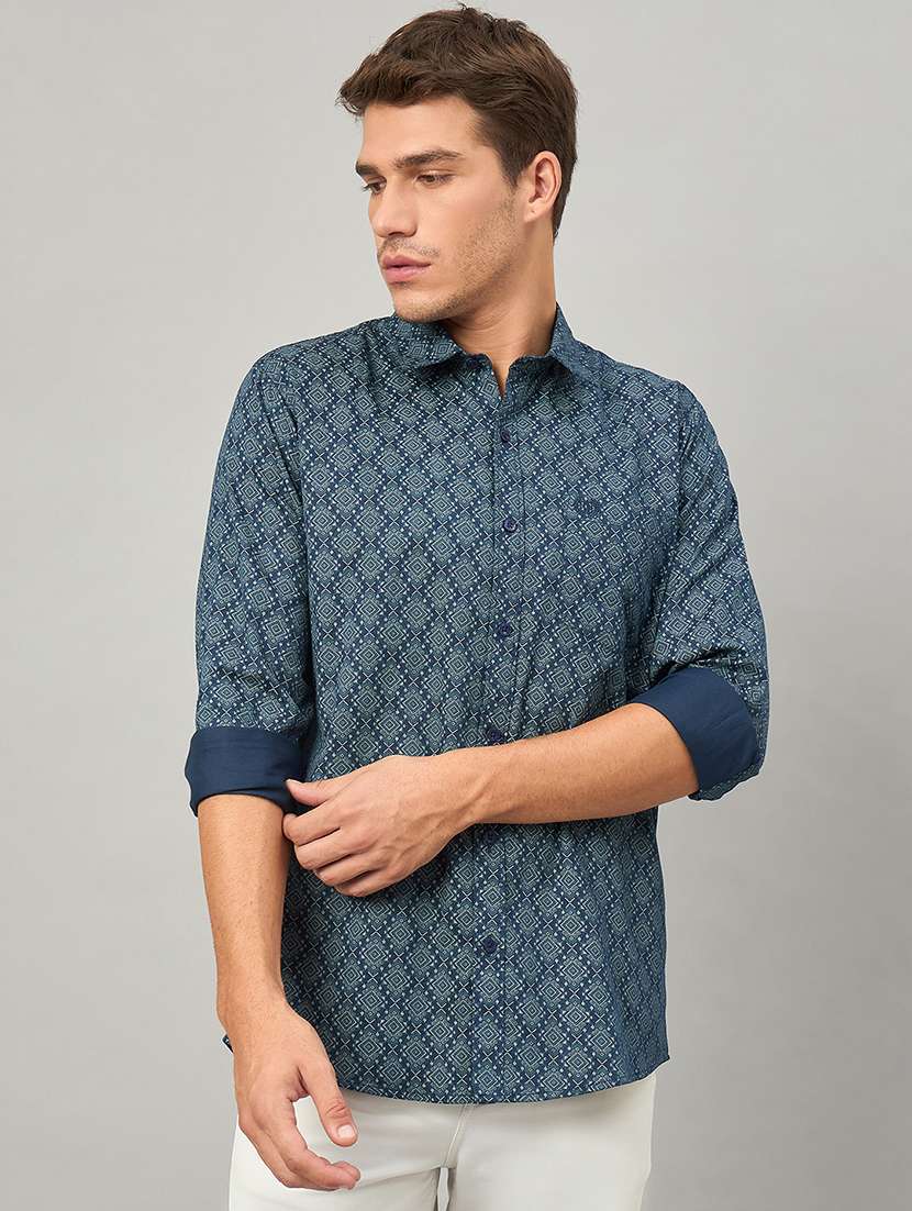 men printed long sleeve slim fit casual shirt