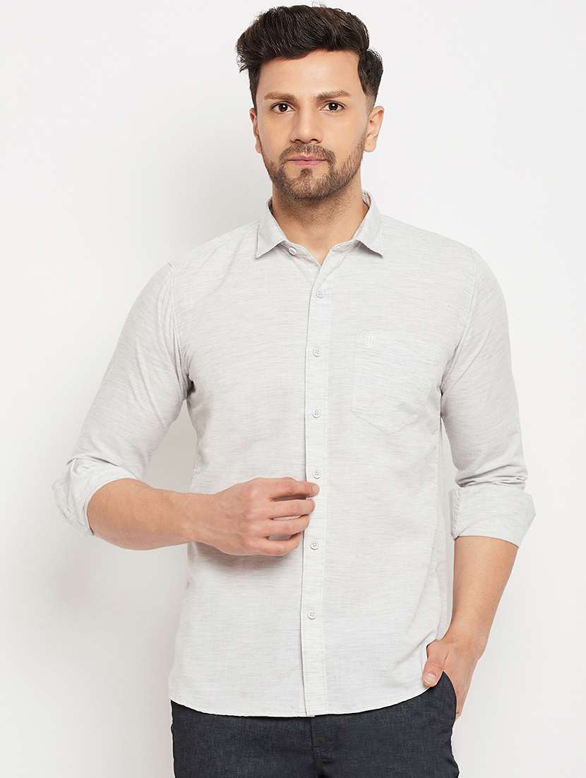 men self design long sleeve slim fit casual shirt