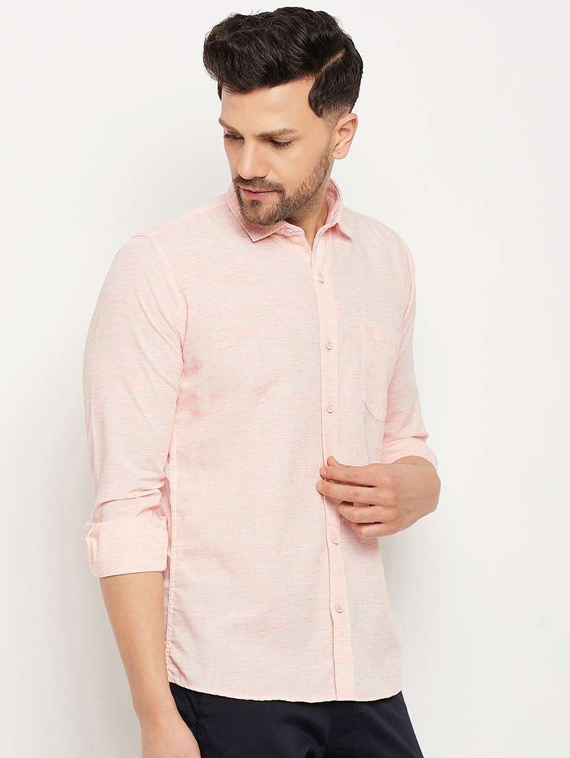 men self design long sleeve slim fit casual shirt