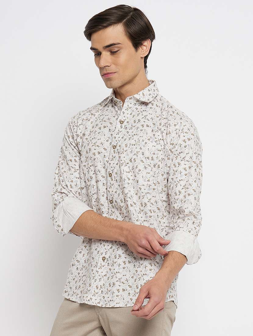 men printed long sleeve slim fit casual shirt