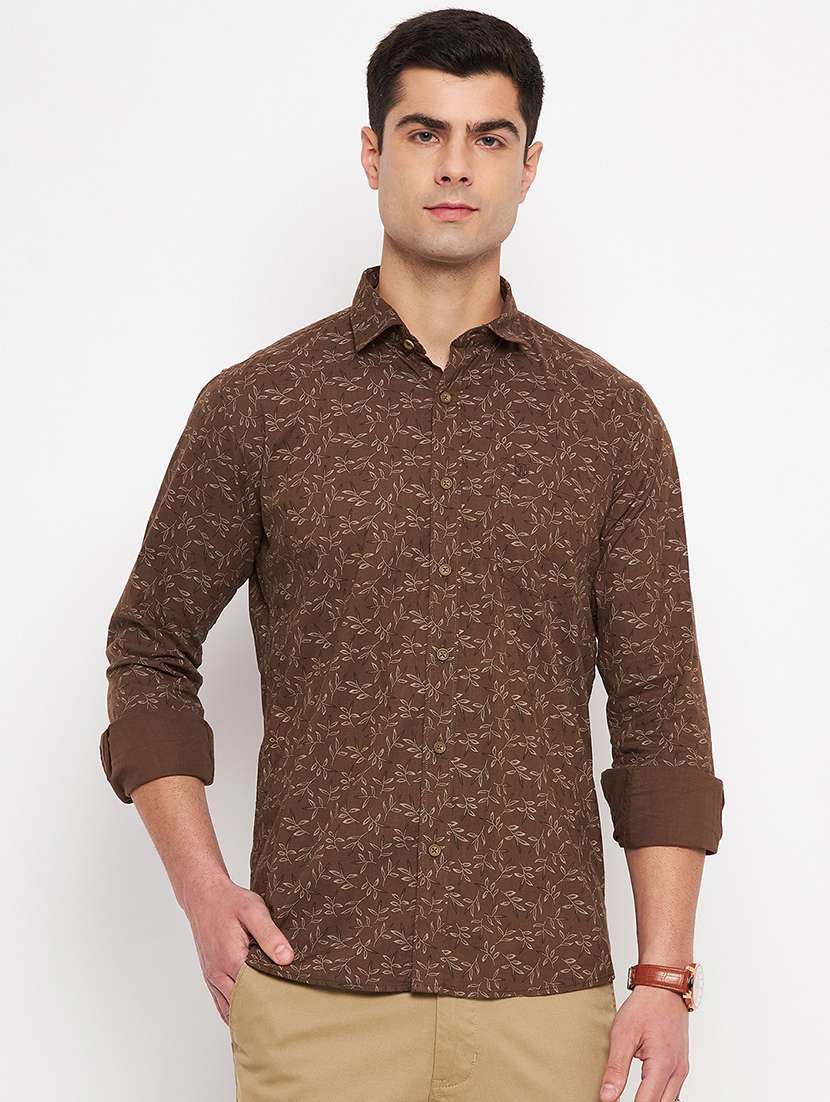 men printed long sleeve slim fit casual shirt