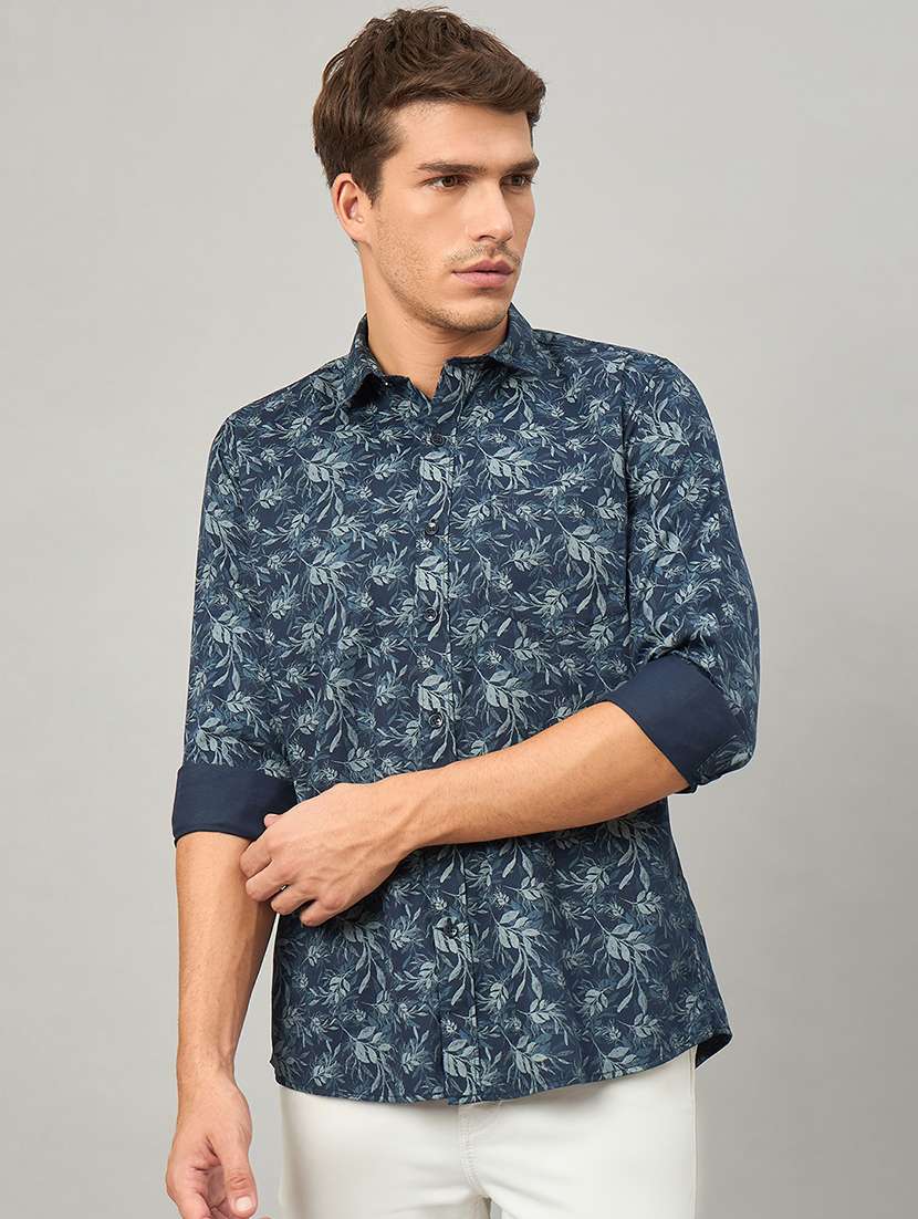 men printed long sleeve slim fit casual shirt