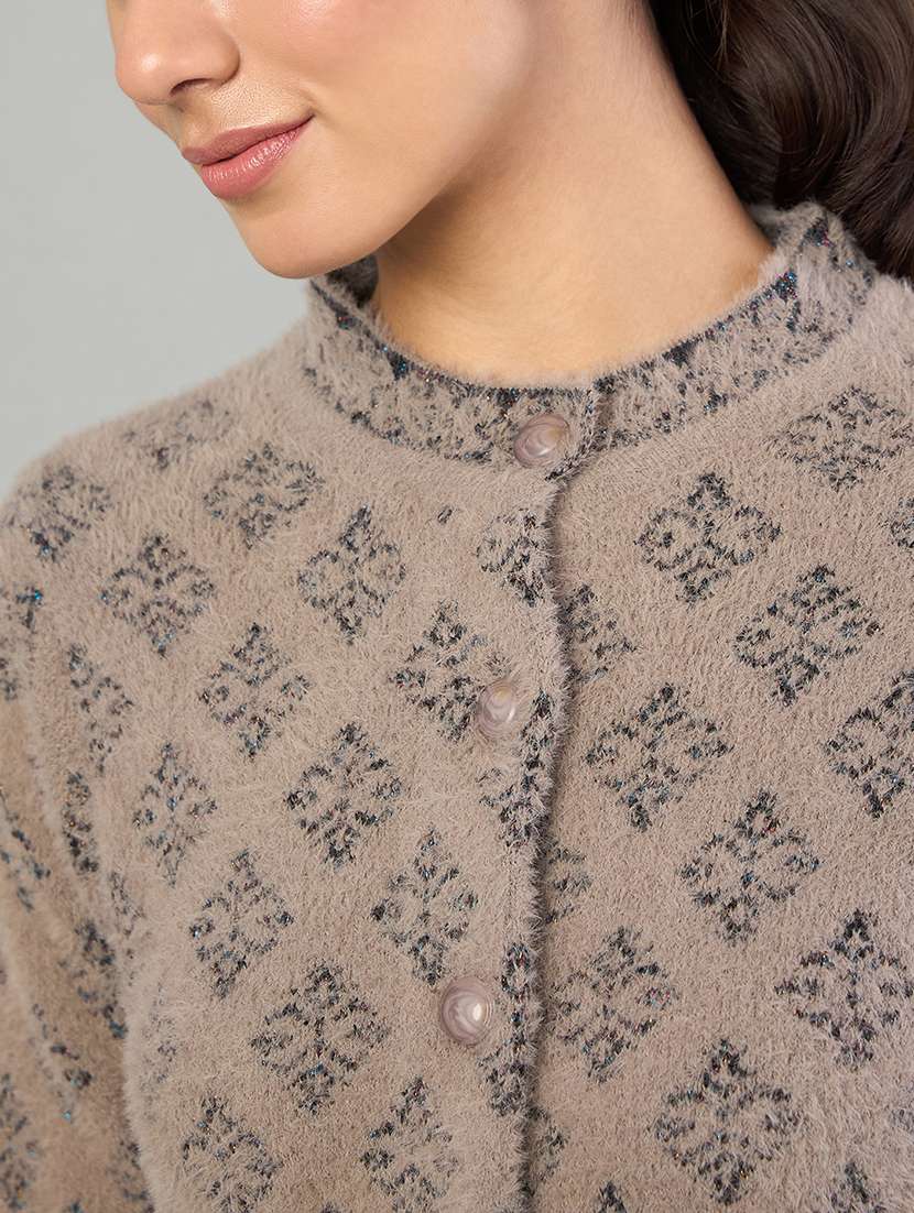 women self designed long sleeve cardigan - 22264302 -  Standard Image - 3