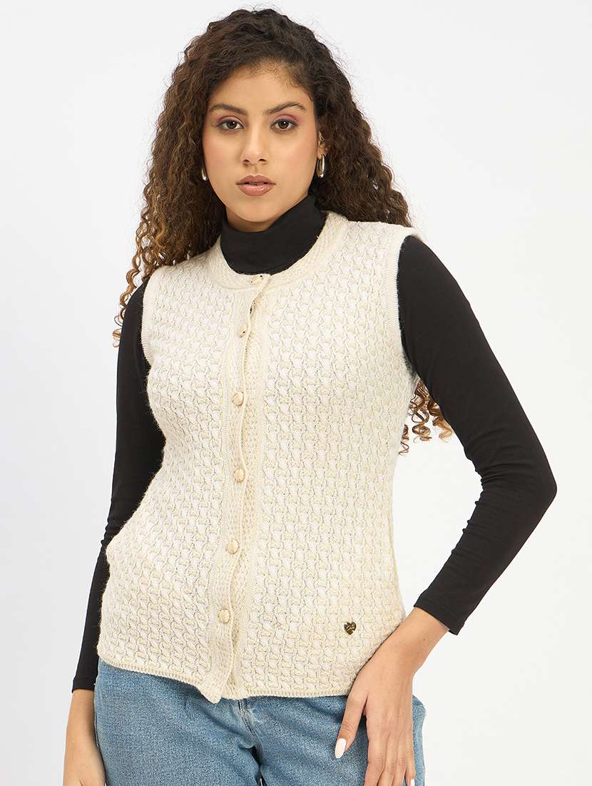 women self designed sleeveless cardigan