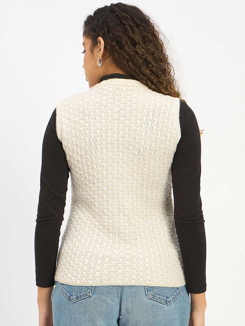 women self designed sleeveless cardigan - 22264325 -  Standard Image - 3