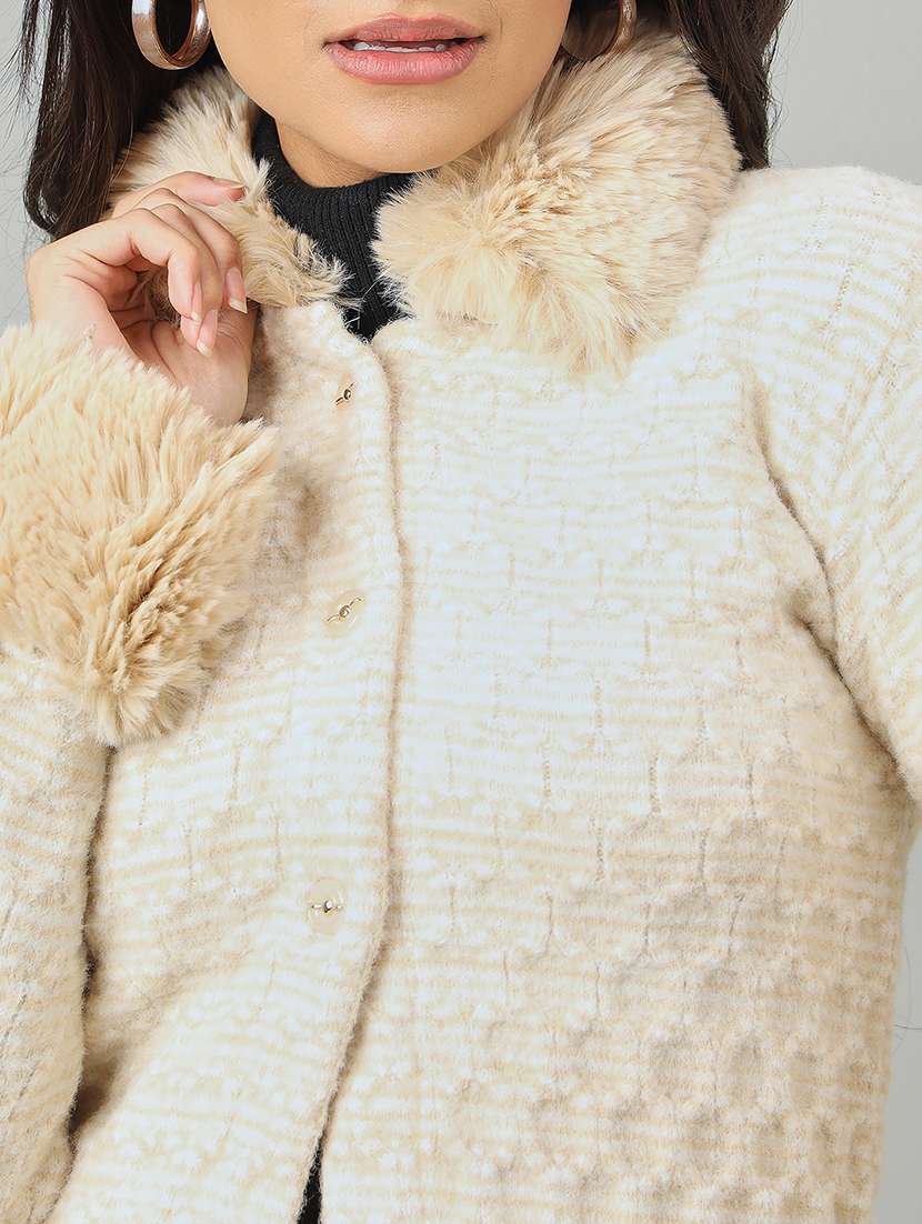 women self designed long sleeve cardigan - 22264345 -  Standard Image - 3
