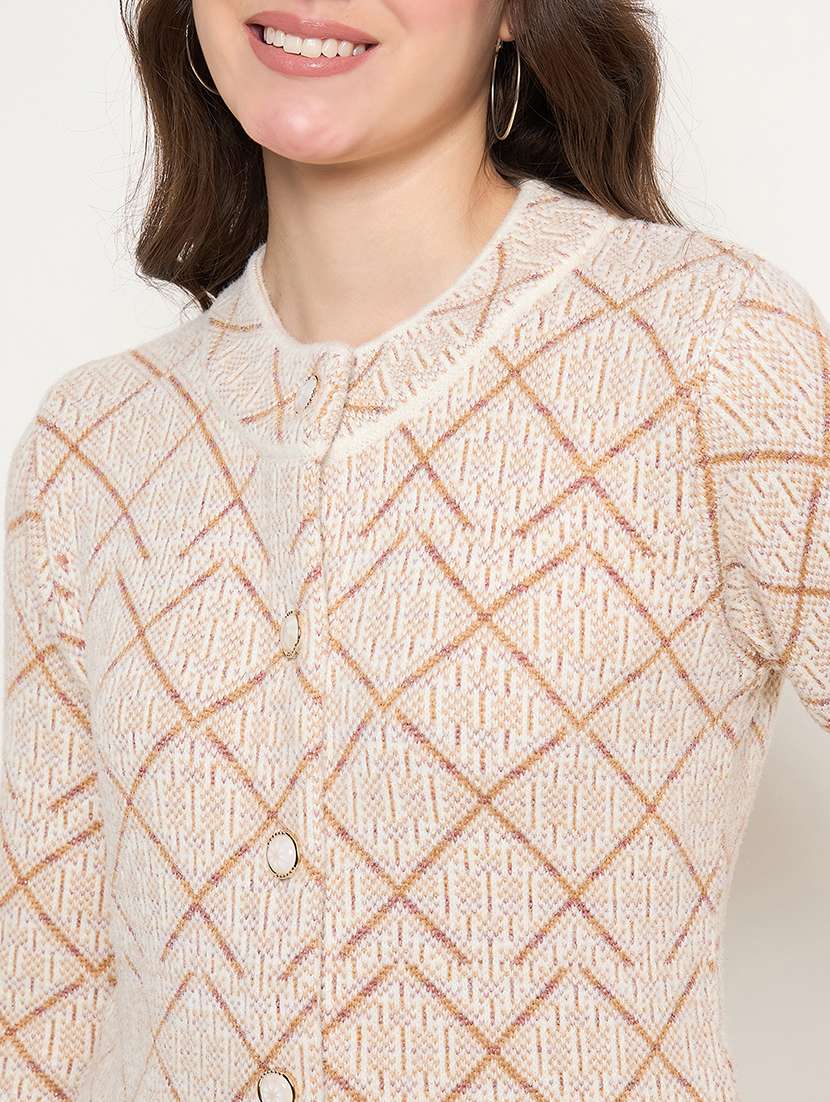 women self designed long sleeve cardigan - 22264356 -  Standard Image - 3